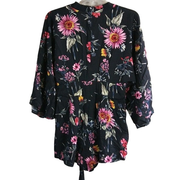 STOLEN HEARTS Medium Black Floral Deep V Neck Romper M Dark Girl Feminine - Picture 3 of 6